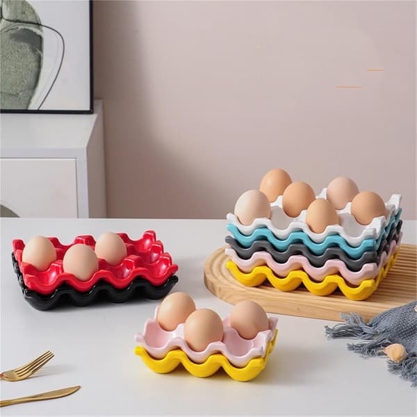 Ceramic Egg Tray, 12-Slot Refrigerator Organizer — For Kitchen and Dining (12-Slot - Black)