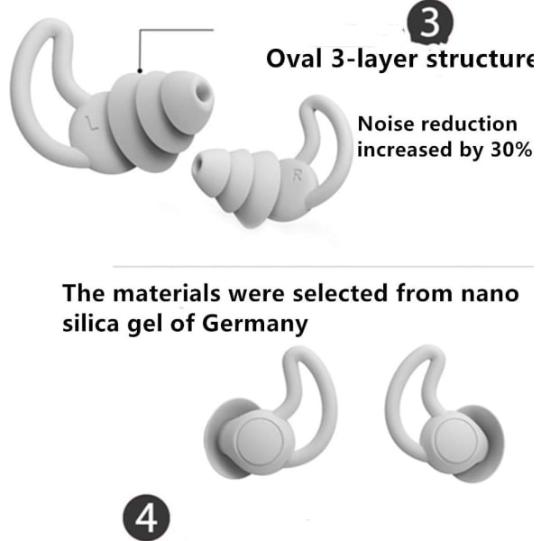 Gjenbrukbar Sikker High Fidelity-ørepropp i silikon, for å sove (reduser 40dB), støyreduksjon og hørselsvern (grå)