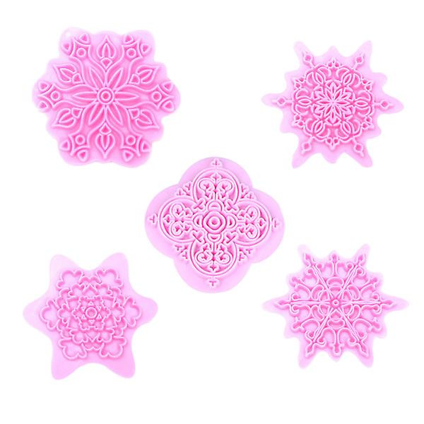 5 st jul-spets pressform för kakor snöflinga präglare kakform bakverk dekoration verktyg (rosa)Rosa Pink