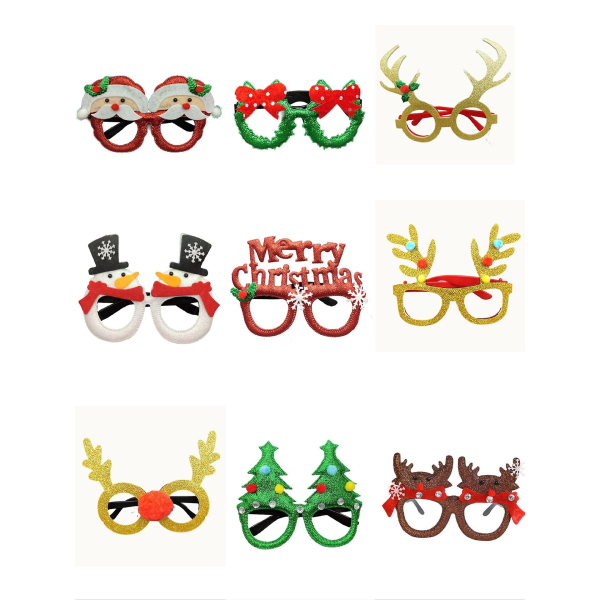 Julglasögon för vuxna och barn, tecknade glasögon, gammal man, snögubbe, renar, julgran, juldekoration, 9 st 9PCS