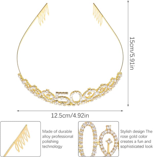 50-årsdagskrone Kvinne Bursdagssash, Rhinestone Tiara Krone