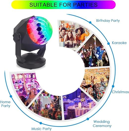 Party Lights Disco Ball Light with Remote Control, Portable Sound Activated Disco Light 7 Modes USB Powered RGB Strobe Lamp