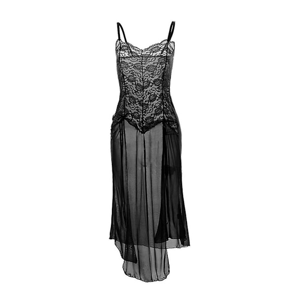 Kvinners Lange Chemise Sexy Nattkjole Blonder Nattkjole Med T-streng - Størrelse M (svart)BlackM Black M