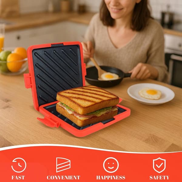 Microwave Toaster - Microwave Sandwich Maker - Features Heatwave Technology for Crispy Results - Non-Stick Coating - Dishwasher Safe - Red