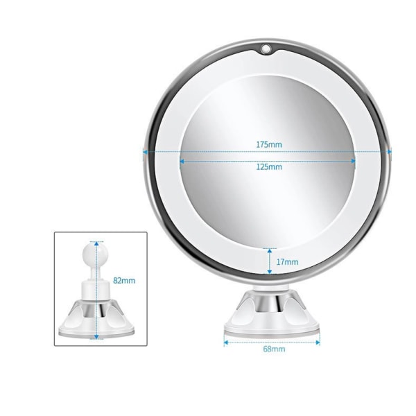 7 tums 10X förstorande sminkspegel med lampor, dimbar upplyst förstoringsspegel för badrum, kraftfull sugkopp, USB styrd