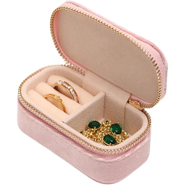 Smykkeskrin til piger Plys Fløjl Lille Rejse Smykkeskrin Organizer til Halskæder Ringe Øreringe Halsbånd Armbånd Rejse Smykkeorganisator Pink