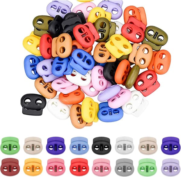 50 Pieces Spring Lock Stop Plastic Cord Lock Spring Holder Spring Buckle Rope Closure Plastic Cord Lock with Double Holes (Random Color)