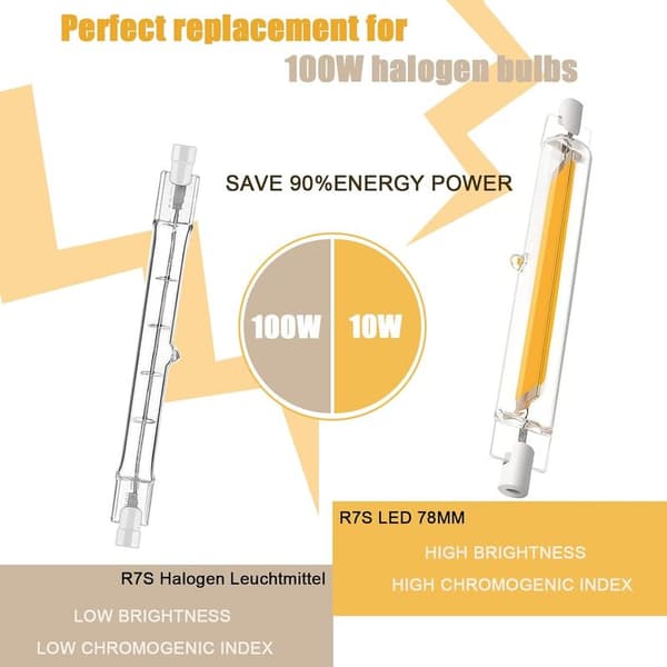 R7S 78mm LED Bulb, 10W Equivalent to 100W R7S Halogen Lamp J78, Warm White 3000K, 360° Beam Angle, 2-pack