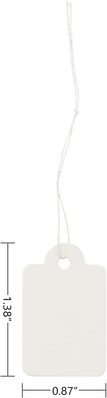 200 hvite prislapper med snor for smykker og klær - 3,5 x 2,2 cm