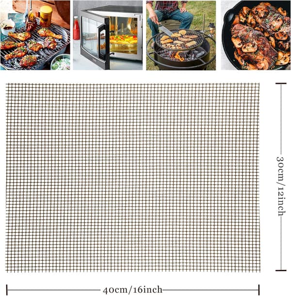 Sett med 3 BBQ-bakematter Rektangulær Grillmatte Sklisikker Gjenbrukbar Kuttbar Ovnmatte for BBQ, Brun, 40x30cm