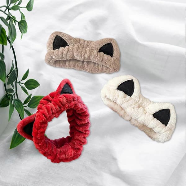 3 søde katte-spa-pandebånd til ansigtsvask, makeup og hudpleje, dyrepandebånd trendy bløde koralfleece-håraccessories til ansigtsvask