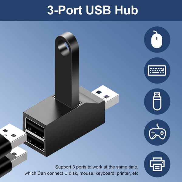 wxsp USB 3.0-hub, 3-ports splitter (2 USB 2.0 + USB 3.0), højhastighedsdataadapter til pc, bærbar computer og flashdrev
