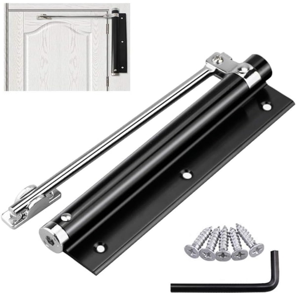 Dörrstängare, Justerbar Dörrstängare Fjäder Dörrstängare Aluminiumlegering Hushåll Ytmonterad Automatisk Stängningsanordning Svart