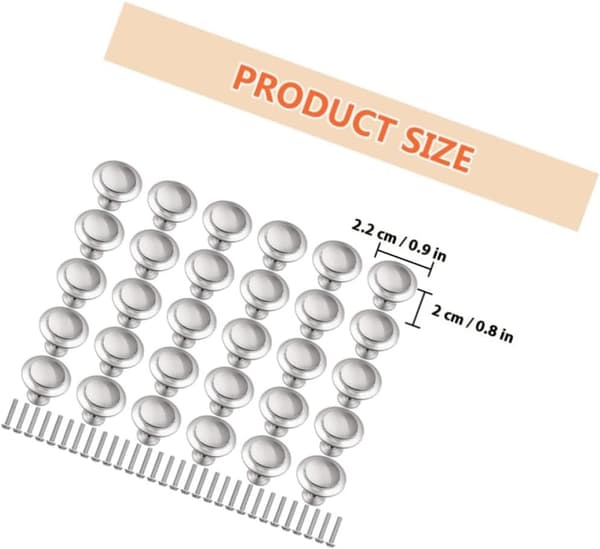 Cabinet Knobs Kitchen Cabinet Handles Stainless Steel Round 30 Pcs with Comfortable Silver Finish Suitable