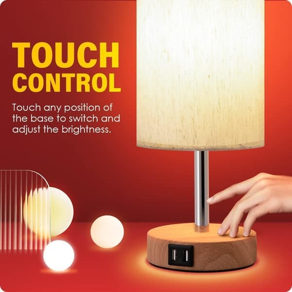 Sengebordslampe med USB-port - Soveværelse Touch Control, Dæmpbar Træ Sengebordslampe med Tre Tilstande.(Ho)