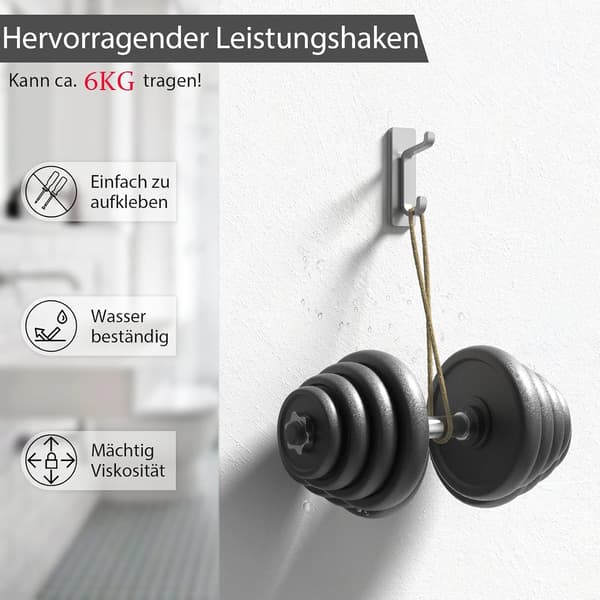Sort selvklæbende vægkrog, håndklædekrog til badeværelse, køkkenhåndklædekrog, selvklæbende tøjkrog, vægmontering uden boring, vandtæt, rustfri, sølv