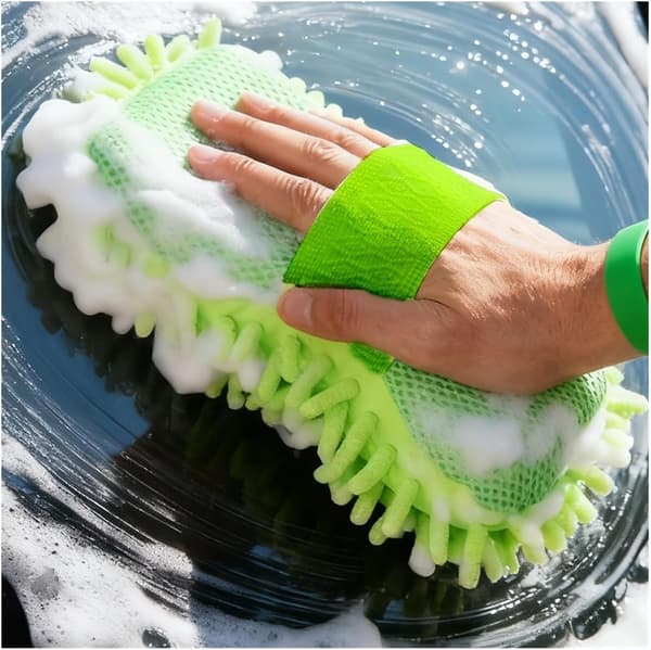 Biltvättstillbehör – Mikrofiberrengöringsborste och svampkit (Fluorescerande grön)