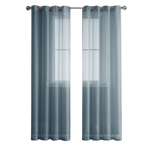 2-delt lysegul blå gjennomsiktig gardin 100x250cm imitert lin