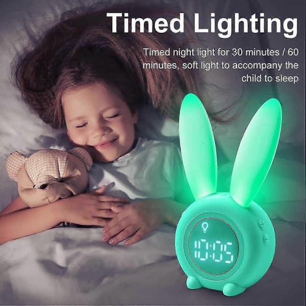 Kids Alarm Clock, Cute Rabbit Clock Wake Up Light Kids Alarm Clock Creative Bedside Lamp