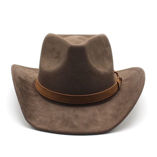 Tweed Hat Suede Western Cowboy Bowler Hat - Brown