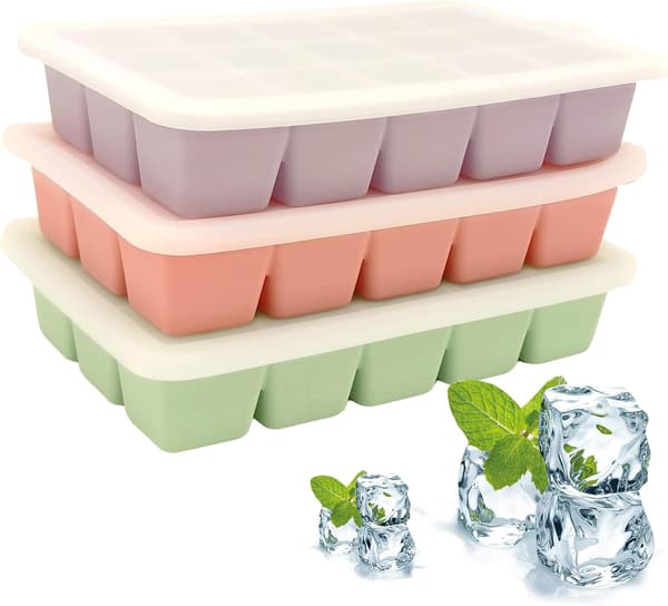 3 Pcs Silicone Ice Cube Trays, Square Ice Cube Tray with Lid, Reusable Ice Cube Molds for DIY Cold Drinks. (Small Ice Cubes, Quantity, 15)