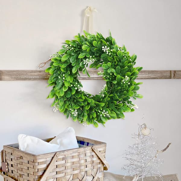 10\" Artificial Boxwood Wreath, Green, for Door