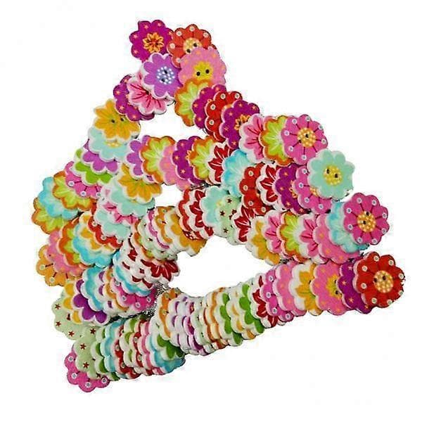2X 100x Farverige Træ Blomsterformede Flatback-knapper Dekorationer til