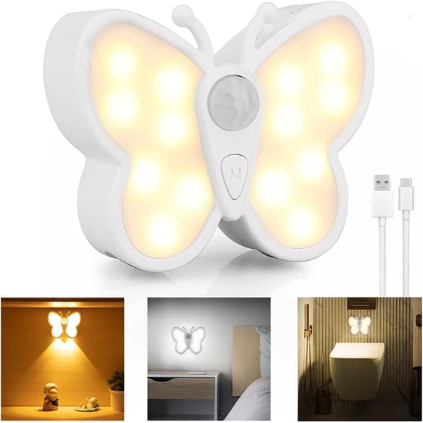 Motion Sensor Night Light USB Rechargeable Wall Lamp Portable Cordless Nightlight Dimmable Wall Sconce for Hallway