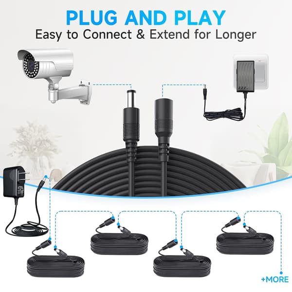 2-pack 33ft 10M DC-strömförlängningskabel, 2 st DC 12V strömadapter förlängningssladd 5.5mm x 2.1mm för CCTV-säkerhetskameror/routrar/LED-slingor/P