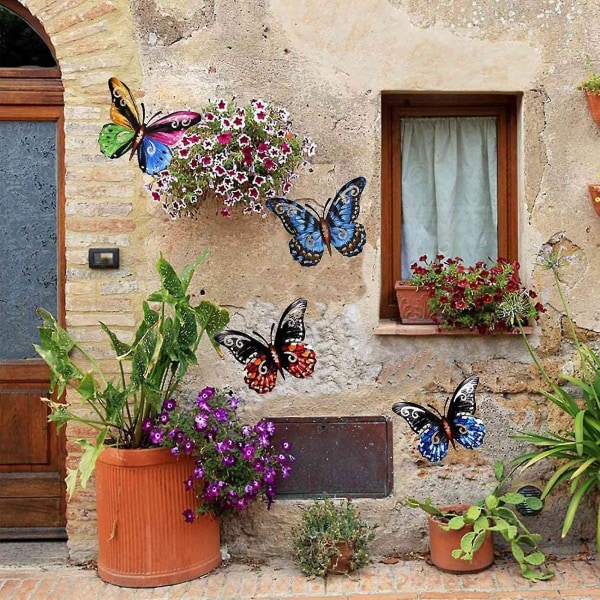 8 kpl 3D metalliset perhoset seinäveistokset taide-riippuva sisustus, yhteensopiva patiopuutarhan takapihan kanssa ulkona ja sisätiloissa