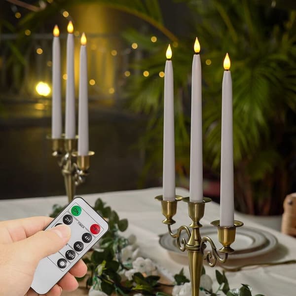 4 stk fjernstyrte lysestaker, batteridrevne LED-lys med timer for bryllupsdekorasjon, hvit
