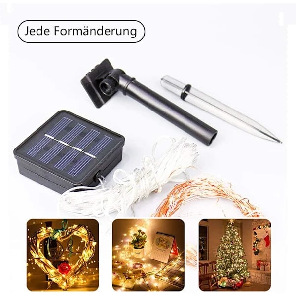 20M 200 LED Solar String Lights Outdoor Waterproof Copper Wire String Lights 8 Flashing Patterns LED Christmas Tree String Lights Warm White
