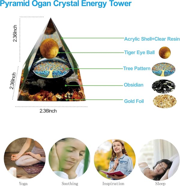 Pyramide Krystal Energitårn, Negativ Energifjerner Velsignelse Hjem & Kontor Feng Shui Pynt Krystalpyramide, 6CM