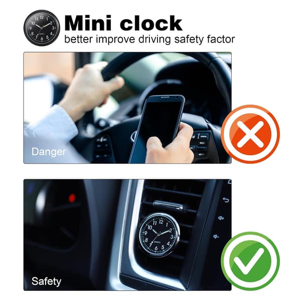 Bilklocka - Mini Quartz Analog Klocka för Fordonsinstrumentbräda med Luftventilklämma för Inredning - Liten Väggklocka Heminredning