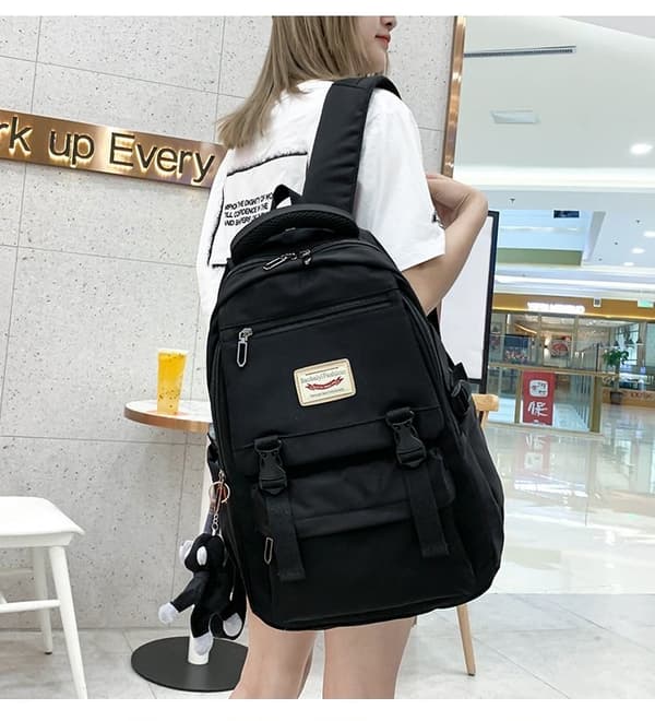 Large Capacity School Bag Women Shoulder Bag High School Students Backpack - Black