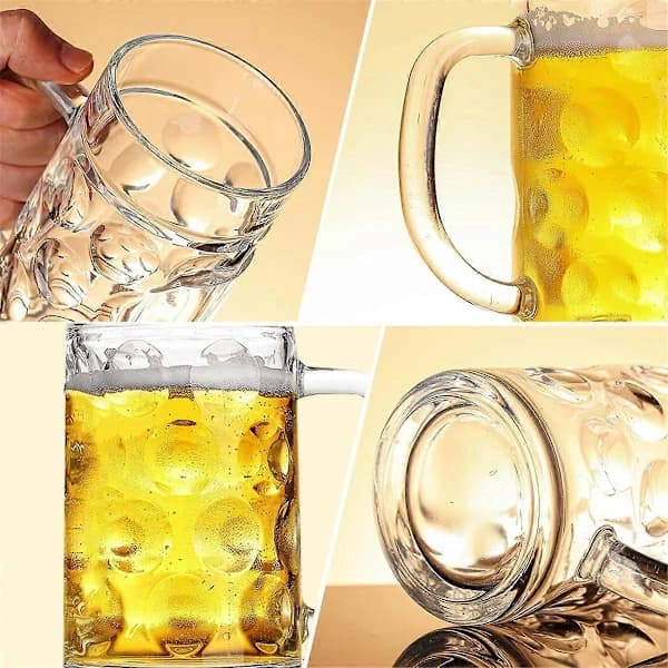 Beer Glass with Handle, Clear Large Beer Mug Set for Beer, Tea or Coffee, Thick Bottom, 590 ml