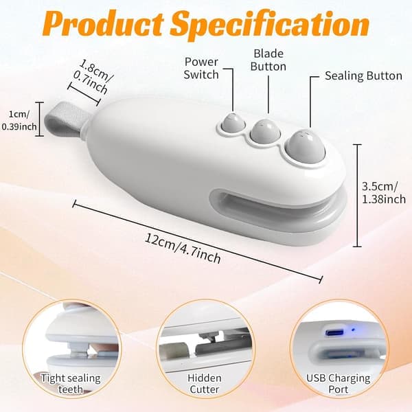 Mini Bag Sealer Rechargeable Vacuum with Cutter Magnet Handheld for Snacks Food Storage [Ho]