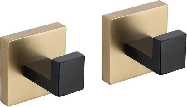 Håndklædekrog Enkelt Bøjleholder Rustfrit Stål Mat Sort+Guld 304 Rustfrit Stål Krom Finish Håndklædekrog 2-pak
