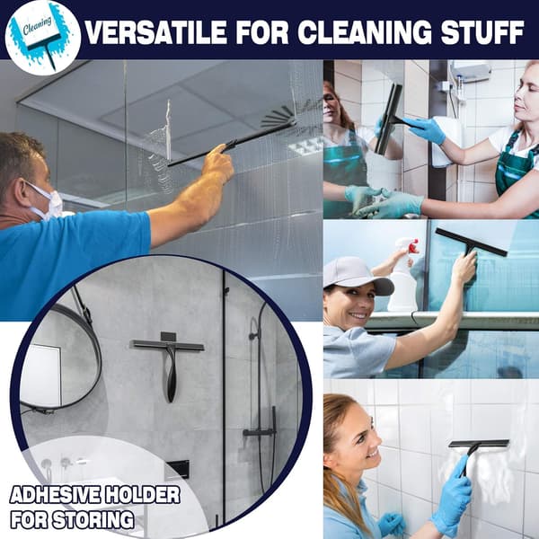 All-Purpose Shower Squeegee: 25 cm Blade, Durable Stainless Steel, Ergonomic Handle, Self-Adhesive Storage Hook, Streak-Free Cleaning, Multi-Surface-FF-