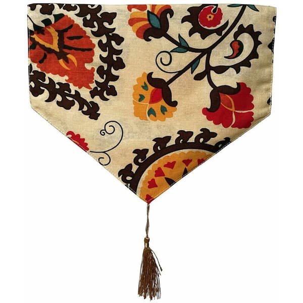 Ethnic Floral Patterned Cotton Linen Blend Reversible Table Runner (11.8 inch x 78 inch)