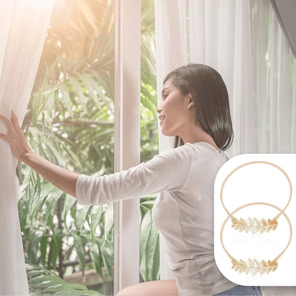 8-pack curtain tiebacks in aluminum alloy, spring design, leaf cutting holder, modern decor, gold leaf