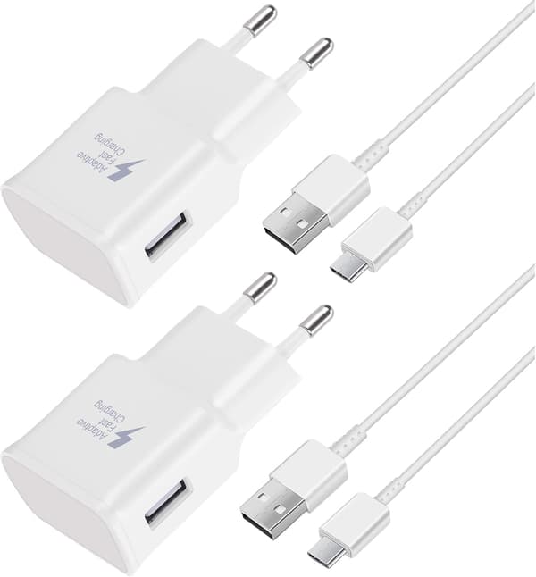 2-pack Fast Charger, 1.2m Cable, Compatible with Samsung Galaxy S22 S21 S20 S8 S10 S9 Plus Note 7 8 9 10 A53 LG, HTC 2-pack/white 2-pack/white