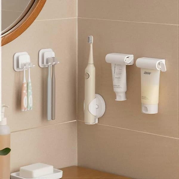 Wall-mounted Rolling Tube Toothpaste Squeezer Magnetic Toothpaste Holder Stand Rotating Toothpaste Dispenser (White/3 Pieces)