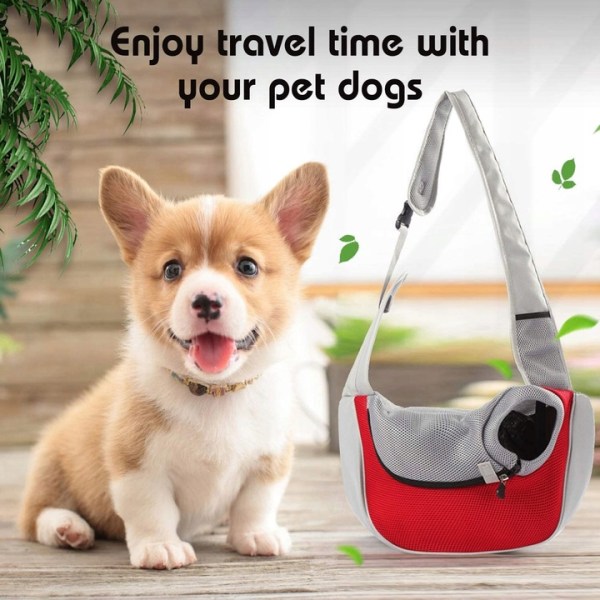 Hundsele, främre hängande väska, handväska för kattvalp, andningsbara mesh , lämplig för små och medelstora axelväskor för hundar (röda och gråa)