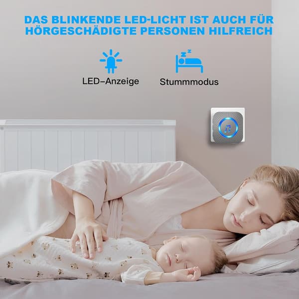 Wireless Doorbell Outdoor Waterproof 300M Two Button Transmitters with One Plug-in Receiver, Blue LED Indicator