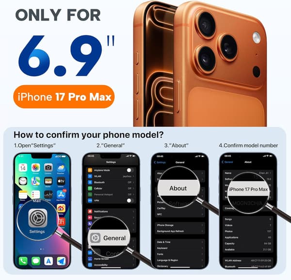 wxsp Magnetic Case for iPhone 17 Pro Max, MagSafe Compatible, Integrated Silicone Camera Control Protection, 3.0mm Thick Shockproof Drop Protection