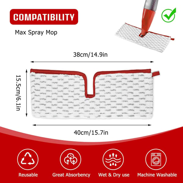 5 stk. erstatningsmopper for Vileda Spraymopp, 2-i-1 mikrofiber gjenbrukbar for Vileda 1-2 Spray Max Mopp