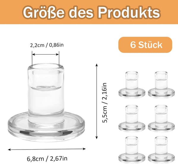 Glasslysestake, 6 glasslysestaker, lysestaker, kandelabre, stakelysestaker