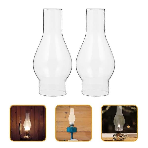 2 utsökta reservglas för fotogenlampor, transparenta glasskärmar.
