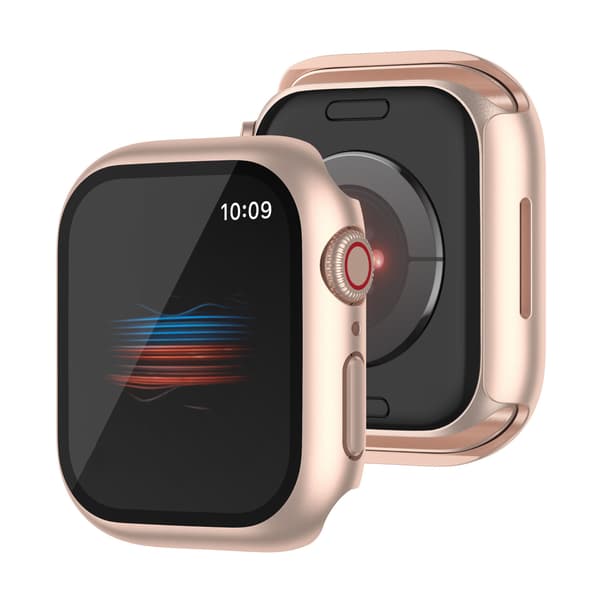 Rose Gold PC Protective Case with Tempered Glass Screen Protector Compatible with Apple Watch 4/5/6 44mm